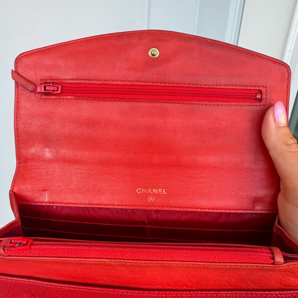 Vintage Chanel Red Caviar Leather Clutch Authentic, with Aftermarket Chain - Picture 11 of 14